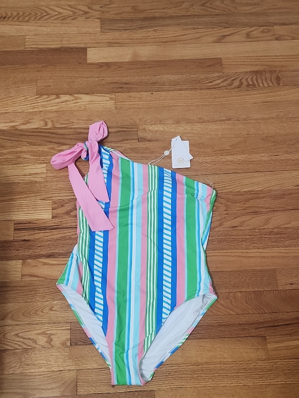 Maey Square Multicolor Striped One-Shoulder Swimsuit with Tie